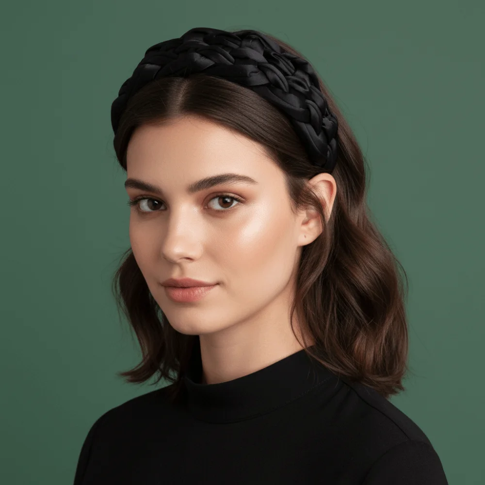 mode satin tressé bandeau large épaissi noir bandeau style coréen rembourré conception femmes tête cerceau coiffure mode satin tressé bandeau large épaissi noir bandeau style coréen rembourré conception femmes tête cerceau coiffure