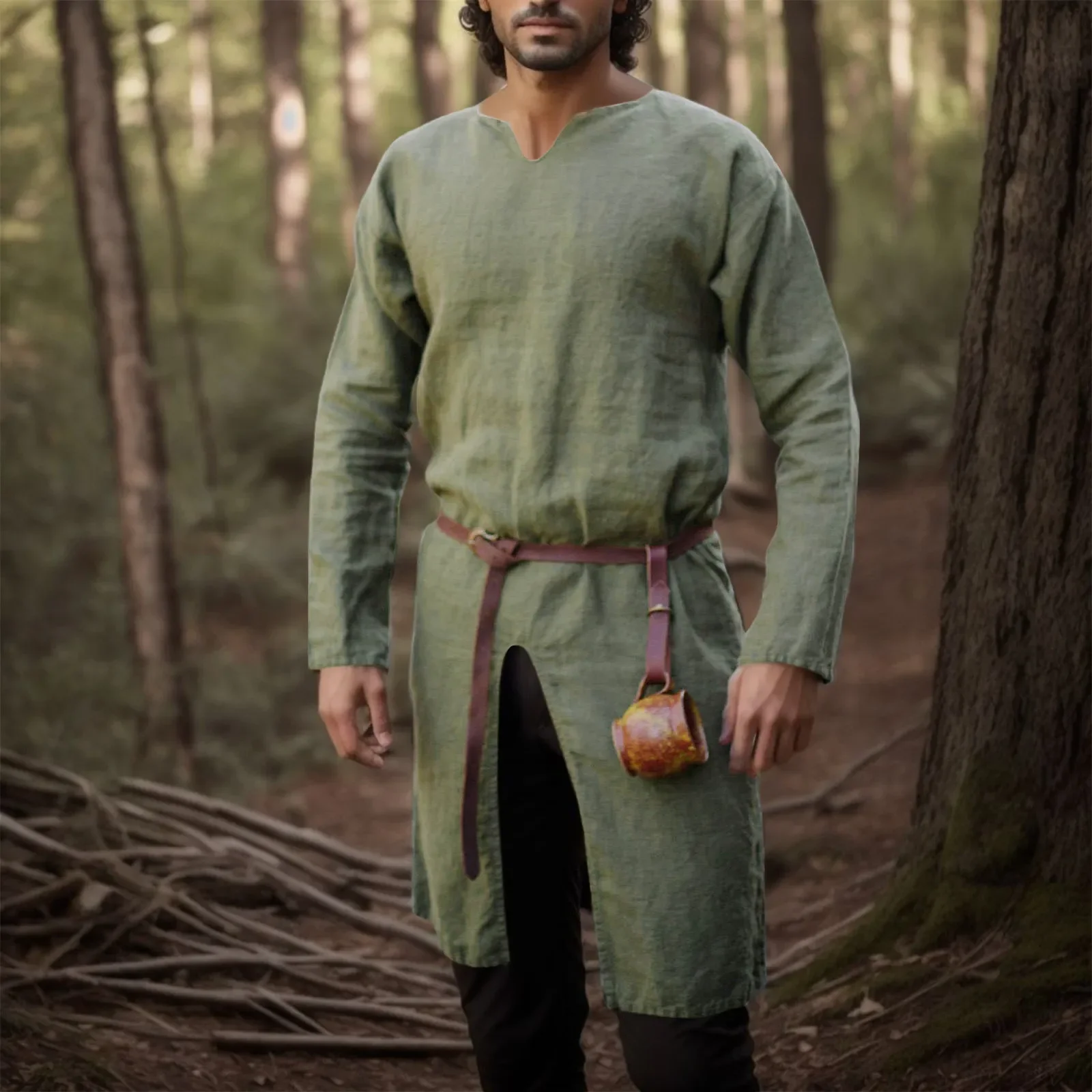 chemise en lin rétro de la renaissance médiévale, tunique longue pour hommes, vestes vintage, costumes de cosplay de chevalier vikings pirate chemise en lin rétro de la renaissance médiévale, tunique longue pour hommes, vestes vintage, costumes de cosplay de chevalier vikings pirate