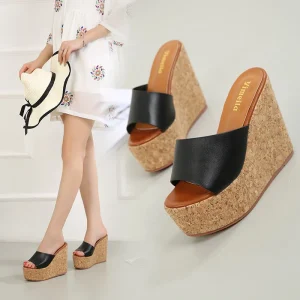 Pantoufles à plateforme pour femmes, sandales à talons compensés à bout ouvert, chaussures d&rsquo;été à talons hauts, décontractées pour la maison et l&rsquo;extérieur