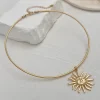 collier ras du cou en or de style coréen simple pour femmes, chaîne de cou hip hop en métal, chaîne de clavicule en alliage, pendentif soleil