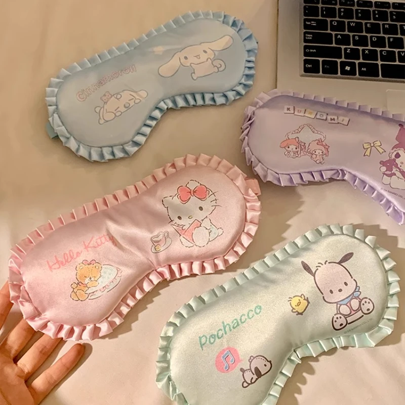 sanrio kuromi mignon masque pour les yeux à bords de dentelle bonjour kitty cannelle ma mélodie dames bureau parasol lunettes de sommeil couverture animation sanrio kuromi mignon masque pour les yeux à bords de dentelle bonjour kitty cannelle ma mélodie dames bureau parasol lunettes de sommeil couverture animation