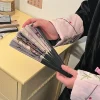 Éventail pliant chinois japonais en soie, tige colorée en bambou, éventail de danse classique, pompon élégant pour femme, décoration de la maison