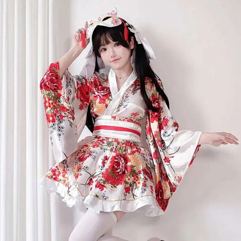 robe kimono japonaise modifiée pour femmes, peignoir d'été, costume de cosplay, anime, costumes d'halloween, sexy, geisha douce, kawaii pour filles robe kimono japonaise modifiée pour femmes, peignoir d'été, costume de cosplay, anime, costumes d'halloween, sexy, geisha douce, kawaii pour filles