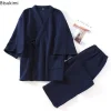 ensemble pyjama deux pièces pour hommes, kimono de style japonais, 100% coton, couche d'air épaisse et chaude, vêtements de maison, automne et hiver