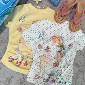T-shirts à manches courtes pour femmes, gris et blanc, imprimé de points ondulés, haut à col rond, Slim Fit, assorti avec tout, été 2025, Y2k