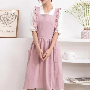 Tabliers de cuisine à volants en coton, joli et japonais coréen, tablier de cuisson Vintage avec poches pour Chef de cuisine, pâtisserie, jardinage