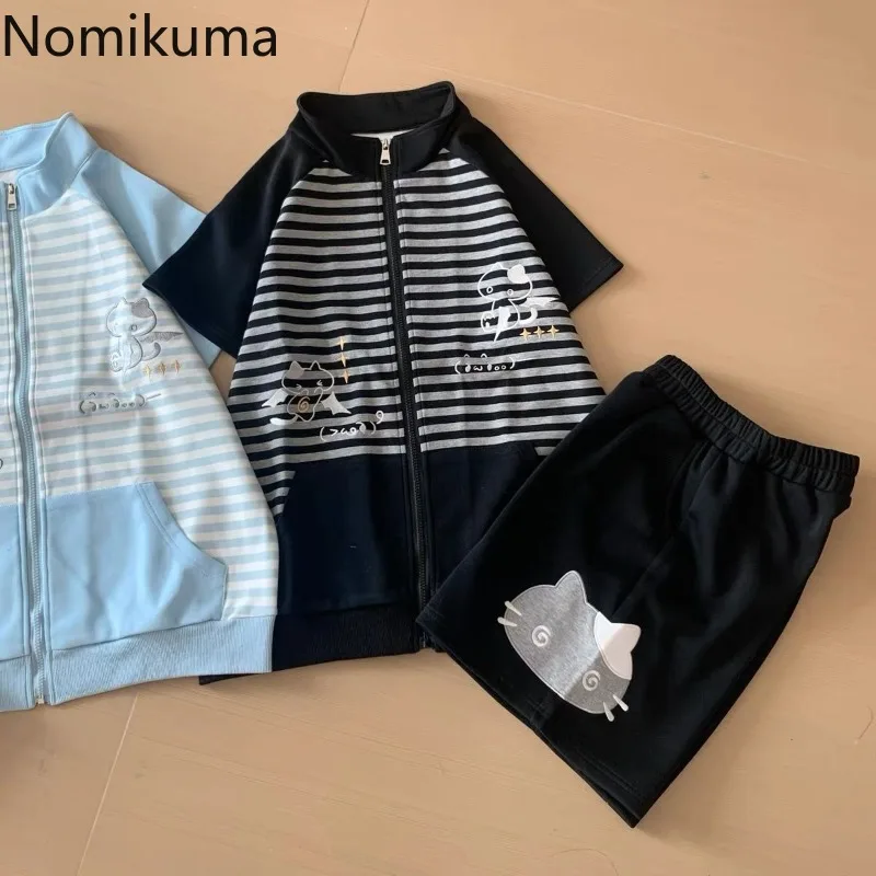 japonais rayé femmes t shirts 2025 ropa mujer à manches courtes col montant t shirts demi fermeture éclair camisetas y2k hauts décontracté été t shirt japonais rayé femmes t shirts 2025 ropa mujer à manches courtes col montant t shirts demi fermeture éclair camisetas y2k hauts décontracté été t shirt