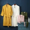 Été mince 100% coton gaufré robes femmes long kimono hôtel simple peignoirs couleur pure spa robes grande taille 00223