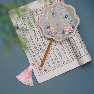 Éventail rond classique en soie brodée, décoration de maison, Vintage, Semi-transparent, Double face, accessoire de photographie