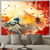 tapisserie japonaise à motif ondulé et pagode, tissu polyester, parfait pour la décoration du salon, de la chambre à coucher et du bureau, 1 pièce