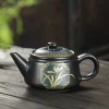 théière en céramique chic de 250ml, théière noire faite à la main avec inscriptions dorées, bouilloire à thé rétro kung fu, service à thé