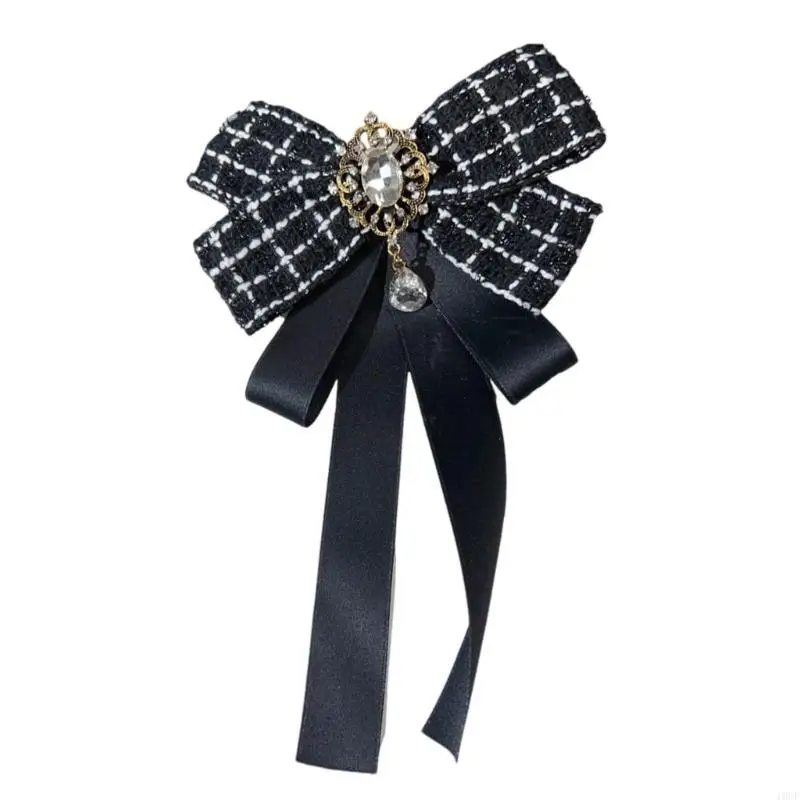 broche à nœud papillon réglable pour femmes, élégante pince à cravate pré nouée, ruban à carreaux, chemise à nœud col broche à nœud papillon réglable pour femmes, élégante pince à cravate pré nouée, ruban à carreaux, chemise à nœud col
