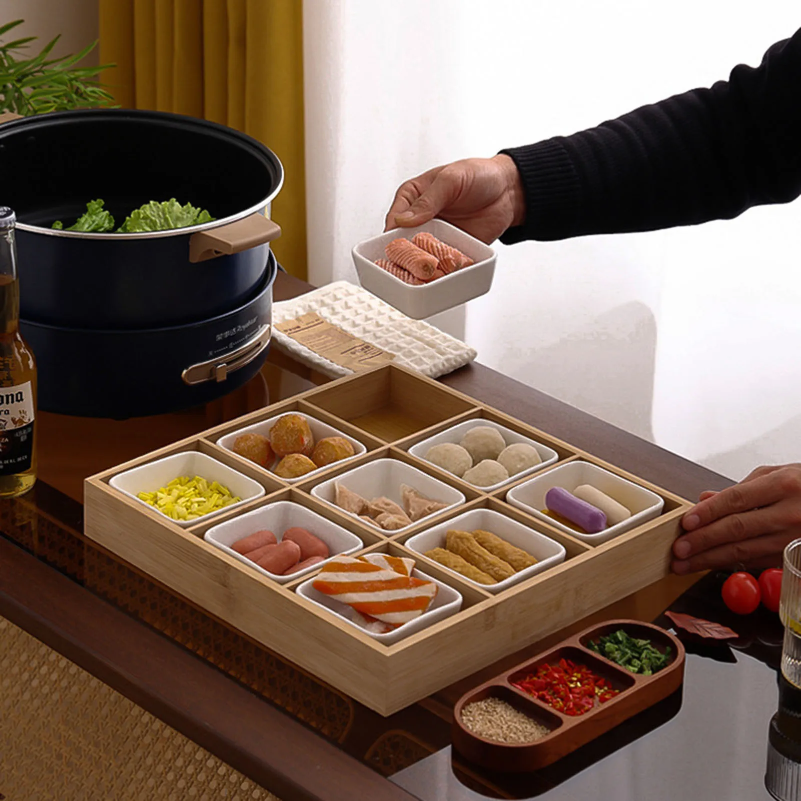 escalette de service japonaise vintage en bois, 2/3/4/6/9 grilles, pour collation, dessert, hot pot aiss, plat de soja escalette de service japonaise vintage en bois, 2/3/4/6/9 grilles, pour collation, dessert, hot pot aiss, plat de soja