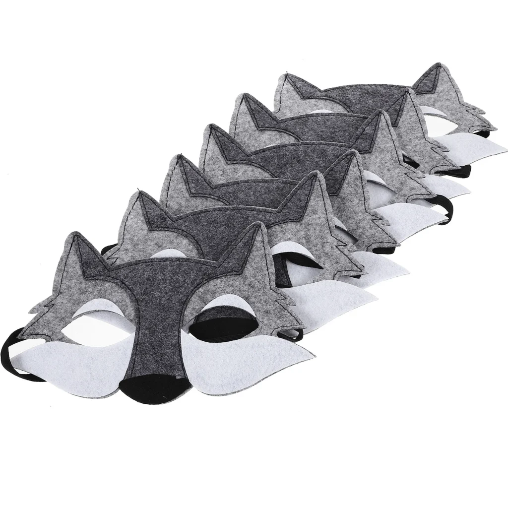 Masque d&rsquo;animal de loup en feutre Non tissé, 6 pièces, fournitures de fête d&rsquo;anniversaire d&rsquo;halloween, accessoires de maquillage pour Costume pour personnes âgées