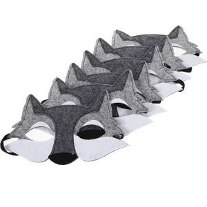 Masque d&rsquo;animal de loup en feutre Non tissé, 6 pièces, fournitures de fête d&rsquo;anniversaire d&rsquo;halloween, accessoires de maquillage pour Costume pour personnes âgées