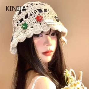 Korean Handmake Bucket Hat Flower Decoration Knitted Hollow Basin Hat Women’s Summer Thin Breathable Sunshade Sun Cap Gorras Korean Handmake Bucket Hat Flower Decoration Knitted Hollow Basin Hat Women’s Summer Thin Breathable Sunshade Sun Cap Gorras