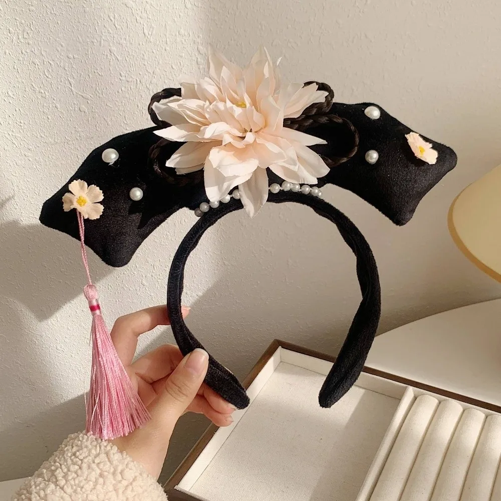 couvre chef traditionnel en strass de style ancien, cerceau en tissu avec perles hanfu, pompon, bandeau de style chinois antique, festival couvre chef traditionnel en strass de style ancien, cerceau en tissu avec perles hanfu, pompon, bandeau de style chinois antique, festival