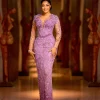 robe de soirée à manches longues pour femmes, aso ebi, perles violettes, appliques, robe d'anniversaire, occasion spéciale, personnalisée, 2024