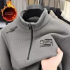 Veste T-shirt à manches longues pour hommes, doublure polaire, Vintage, demi-fermeture éclair, imprimé, Texture à carreaux, pull épais et chaud, sweat-shirt à col roulé
