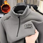 Veste T-shirt à manches longues pour hommes, doublure polaire, Vintage, demi-fermeture éclair, imprimé, Texture à carreaux, pull épais et chaud, sweat-shirt à col roulé Veste T-shirt à manches longues pour hommes, doublure polaire, Vintage, demi-fermeture éclair, imprimé, Texture à carreaux, pull épais et chaud, sweat-shirt à col roulé