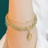bracelet en jade vert de style chinois pour femmes, couleur or exquise, feuilles, double chaîne, cadeaux pour filles, 2026
