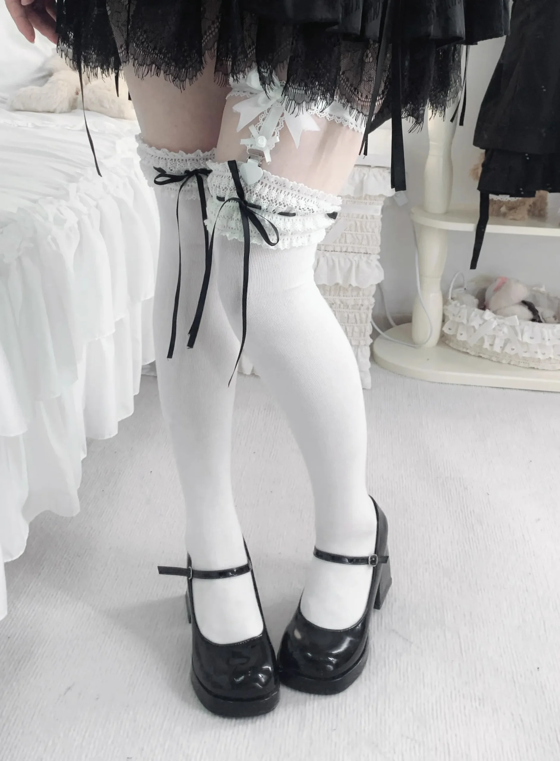 chaussettes japonaises en coton avec nœud, mi tube, dentelle, doux, lolita, genou, école, filles, kawaii, printemps, nouveau chaussettes japonaises en coton avec nœud, mi tube, dentelle, doux, lolita, genou, école, filles, kawaii, printemps, nouveau