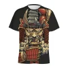 t shirt à motif de masque de samouraï japonais pour hommes, rétro imprimé en 3d, col rond, manches courtes, t shirts amples de rue