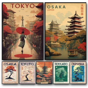 Affiche de voyage japonaise imprimée pour salon, décoration de maison, villes japonaises, monuments de paysage de Tokyo, peinture sur toile, cadeau d’art mural Affiche de voyage japonaise imprimée pour salon, décoration de maison, villes japonaises, monuments de paysage de Tokyo, peinture sur toile, cadeau d’art mural