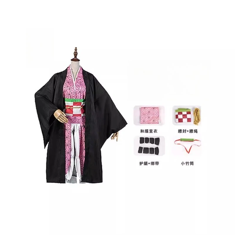 costume de cosplay anime demon slayer nezuko, embout en bambou, ensemble kimono pour filles, robe de fête de carnaval d'halloween, spectacle sur scène costume de cosplay anime demon slayer nezuko, embout en bambou, ensemble kimono pour filles, robe de fête de carnaval d'halloween, spectacle sur scène