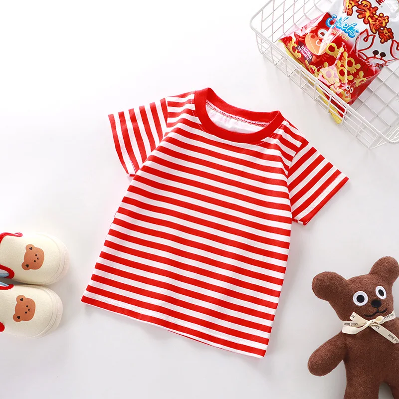 chemise rayée à la mode pour enfants, chemise rouge pour bébés, garçons et filles, t shirts en vrac, vêtements pour filles de 0 à 8 ans, 2025 chemise rayée à la mode pour enfants, chemise rouge pour bébés, garçons et filles, t shirts en vrac, vêtements pour filles de 0 à 8 ans, 2025