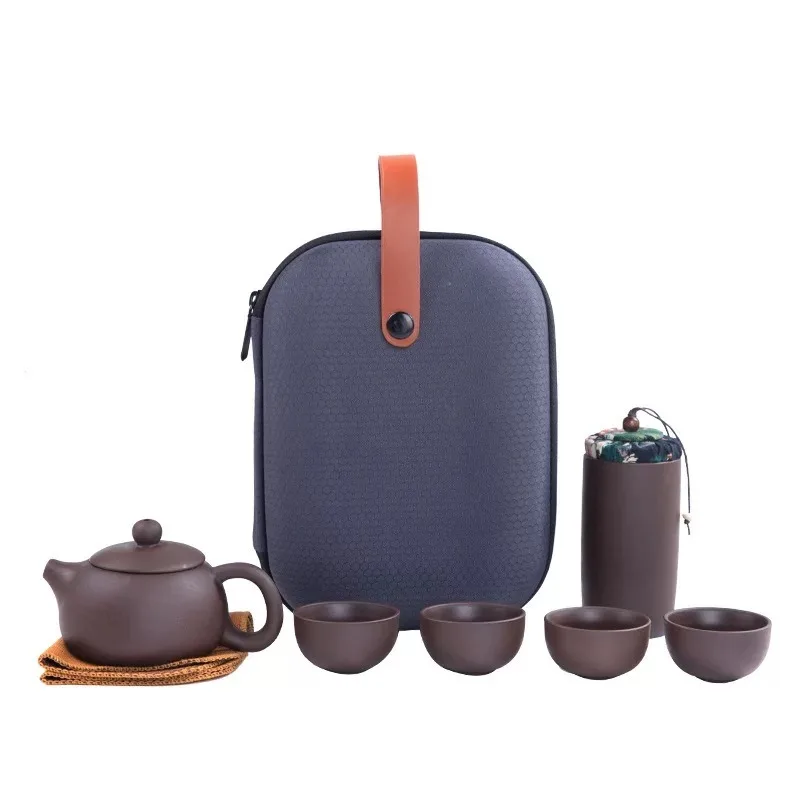 un pot d'argile violette quatre tasses service à thé portable en plein air service à thé de voyage cadeau pour les amis un pot d'argile violette quatre tasses service à thé portable en plein air service à thé de voyage cadeau pour les amis