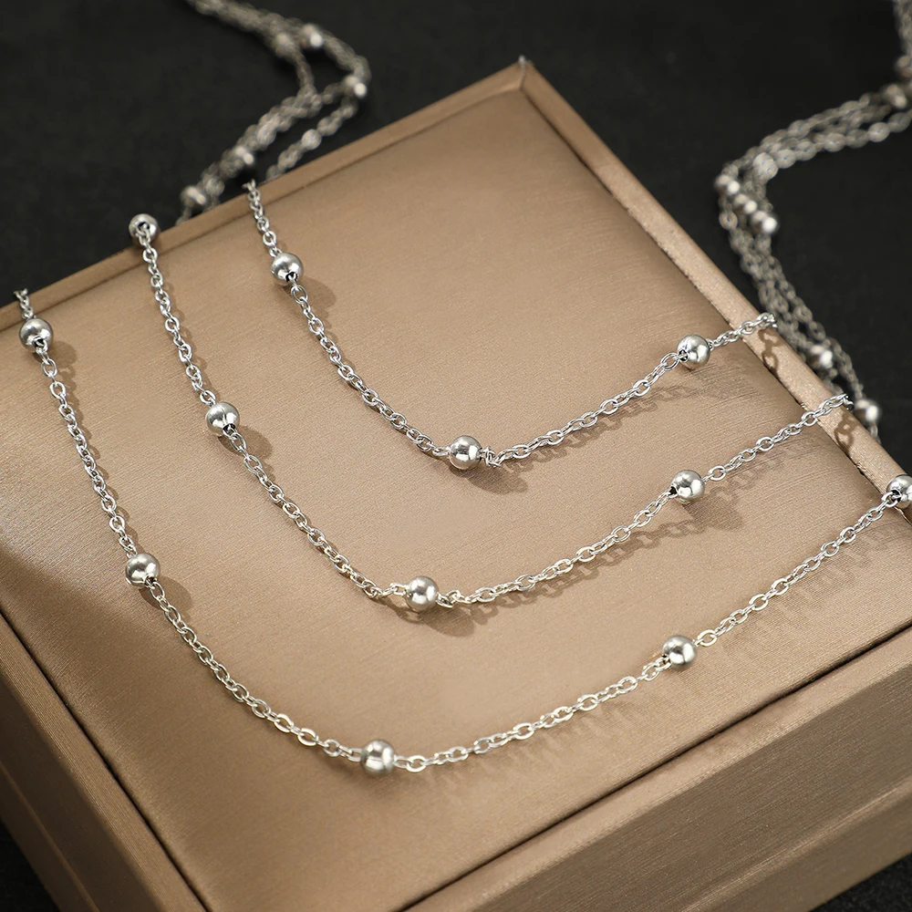 collier en acier inoxydable pour femmes, nouvelle atmosphère haut de gamme, perles délicates, chaîne multicouche en os, bijoux cadeaux de fête collier en acier inoxydable pour femmes, nouvelle atmosphère haut de gamme, perles délicates, chaîne multicouche en os, bijoux cadeaux de fête