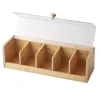 organisateur de stockage de sachets de thé à 5 fentes, boîte de rangement de capsules de café en bambou faite à la main, organisateur transparent et durable d'articles divers de bureau