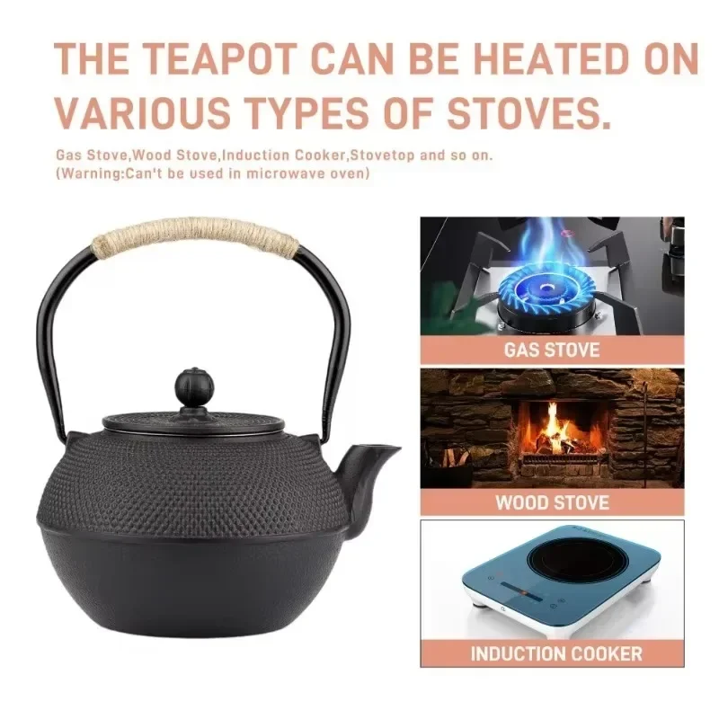 théière en fer faite à la main, bouilloire à thé de style japonais moulé antique pour l'eau bouillante, ensemble d'accessoires, poêle à charbon de bois, service de thé de cuisine théière en fer faite à la main, bouilloire à thé de style japonais moulé antique pour l'eau bouillante, ensemble d'accessoires, poêle à charbon de bois, service de thé de cuisine