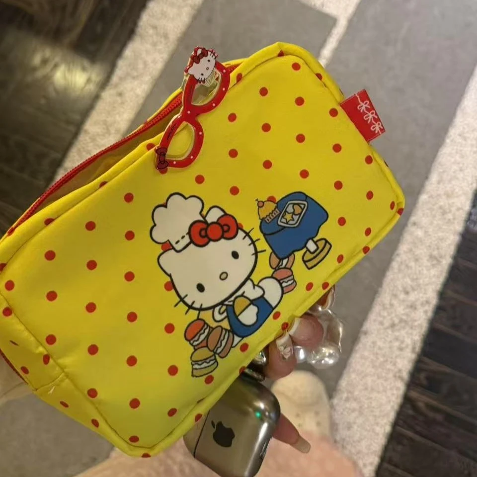 sac de maquillage en toile avec chat mignon, pochette à cosmétiques de grande capacité pour filles de style japonais sac de maquillage en toile avec chat mignon, pochette à cosmétiques de grande capacité pour filles de style japonais