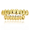 hip hop dents supérieures plaquées or 18 carats pour hommes et femmes, 8 dents inférieures, accessoires de bijoux de fête, accolades en or véritable