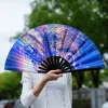 grand Éventail rave pliable à main de 33cm, accessoire de moulage coloré, dégradé japonais, pour festival de musique, brev, cadeaux