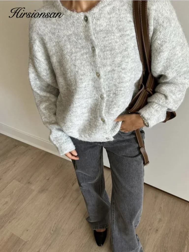 Hirsionsan élégant à manches longues pull femmes 2024 nouveau simple boutonnage femme Cardigan décontracté doux cachemire tricoté vêtements d&rsquo;extérieur