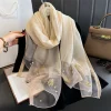 mode coréenne mince foulard en soie élégant nœud broderie écharpe de luxe couleur unie dentelle écharpe enveloppes printemps