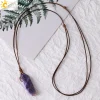 collier pendentif pierre naturelle , colliers en cristal de guérison, pendentif en tranches de pierre naturelle irrégulière quartz rose lapis lazuli amethyste labradorite, œil de tigre pierre precieuse naturelle h090
