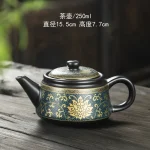Théière en céramique chic de 250ml, théière noire faite à la main avec Inscriptions dorées, bouilloire à thé rétro Kung Fu, service à thé Théière en céramique chic de 250ml, théière noire faite à la main avec Inscriptions dorées, bouilloire à thé rétro Kung Fu, service à thé