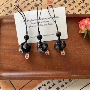 Argent obsidienne chat chanceux chat tresse corde pendentif tissage corde pierre sac breloques bonne Fortune Adorable voiture porte-clés téléphone pendentif Argent obsidienne chat chanceux chat tresse corde pendentif tissage corde pierre sac breloques bonne Fortune Adorable voiture porte-clés téléphone pendentif