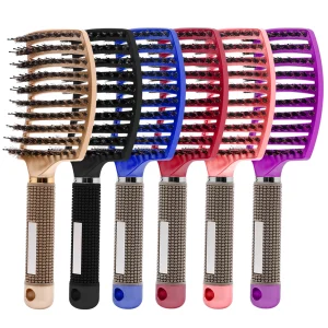 Brosse à cheveux en nylon pour femmes, poignées de peigne, poils de pêche, support de massage, coiffure bouclée, outils de coiffure de salon Brosse à cheveux en nylon pour femmes, poignées de peigne, poils de pêche, support de massage, coiffure bouclée, outils de coiffure de salon