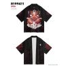 kimono traditionnel noir imprimé dragon pour homme, entremicardigan, cosplay, haori respzed, streetwear, samouraï, y cardigan
