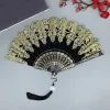 Éventail ancien chinois pliant en plastique, éventail hanfu pour femmes, décoration de maison japonaise, danse noire et rouge, éventail pliant pour fête de mariage
