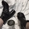 bottines tabi en cuir pour femmes, design de marque de luxe, bottines rondes et épaisses à talons hauts, chaussures à bout fendu, automne hiver