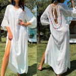 Robe de plage une pièce pour femme, dos nu, kimono, caftan avec volants, couverture Biquinis, robe bohème, protection solaire, nouveau, 2024 Robe de plage une pièce pour femme, dos nu, kimono, caftan avec volants, couverture Biquinis, robe bohème, protection solaire, nouveau, 2024