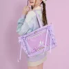 sac à main en pvc transparent avec ruban en satin de grande capacité, fourre tout lolita, doux, dessin animé japonais