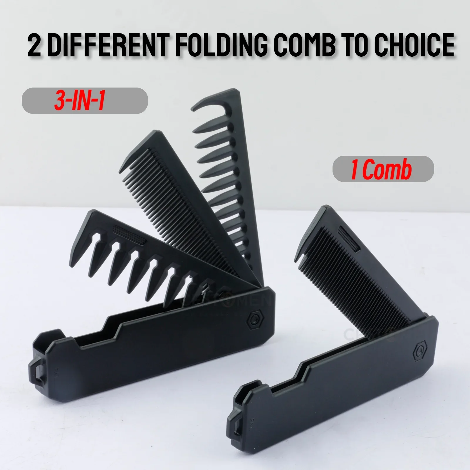 Peignes pliants de poche professionnels, peigne à tête d’huile à dents larges, peigne à barbe, barbier, tondeuse à cheveux, outil de coiffure de salon, 3 en 1 Peignes pliants de poche professionnels, peigne à tête d’huile à dents larges, peigne à barbe, barbier, tondeuse à cheveux, outil de coiffure de salon, 3 en 1