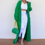 Cardigan Long pour femme, veste tricotée, vert, Crochet, ample, manches longues, pull chaud, décontracté, automne hiver Cardigan Long pour femme, veste tricotée, vert, Crochet, ample, manches longues, pull chaud, décontracté, automne hiver